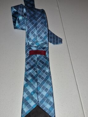 Alfani Teal and Navy Plaid Silk Tie